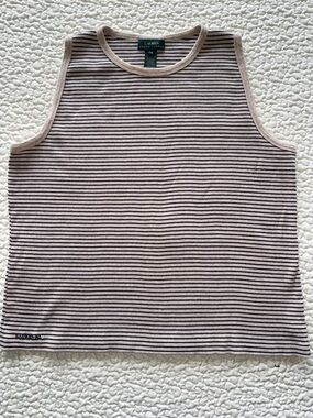 Lauren Ralph Lauren Black and Beige Striped Sleeveless Tank Top Nautical Preppy